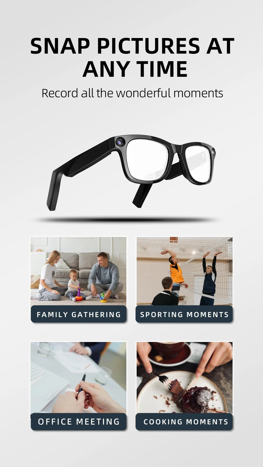AI Eyeglasses Video Voice Call Noise Cancellation Wireless Bluetooth Headset HD Anti-Shake Camera Contact Glasses Goggles