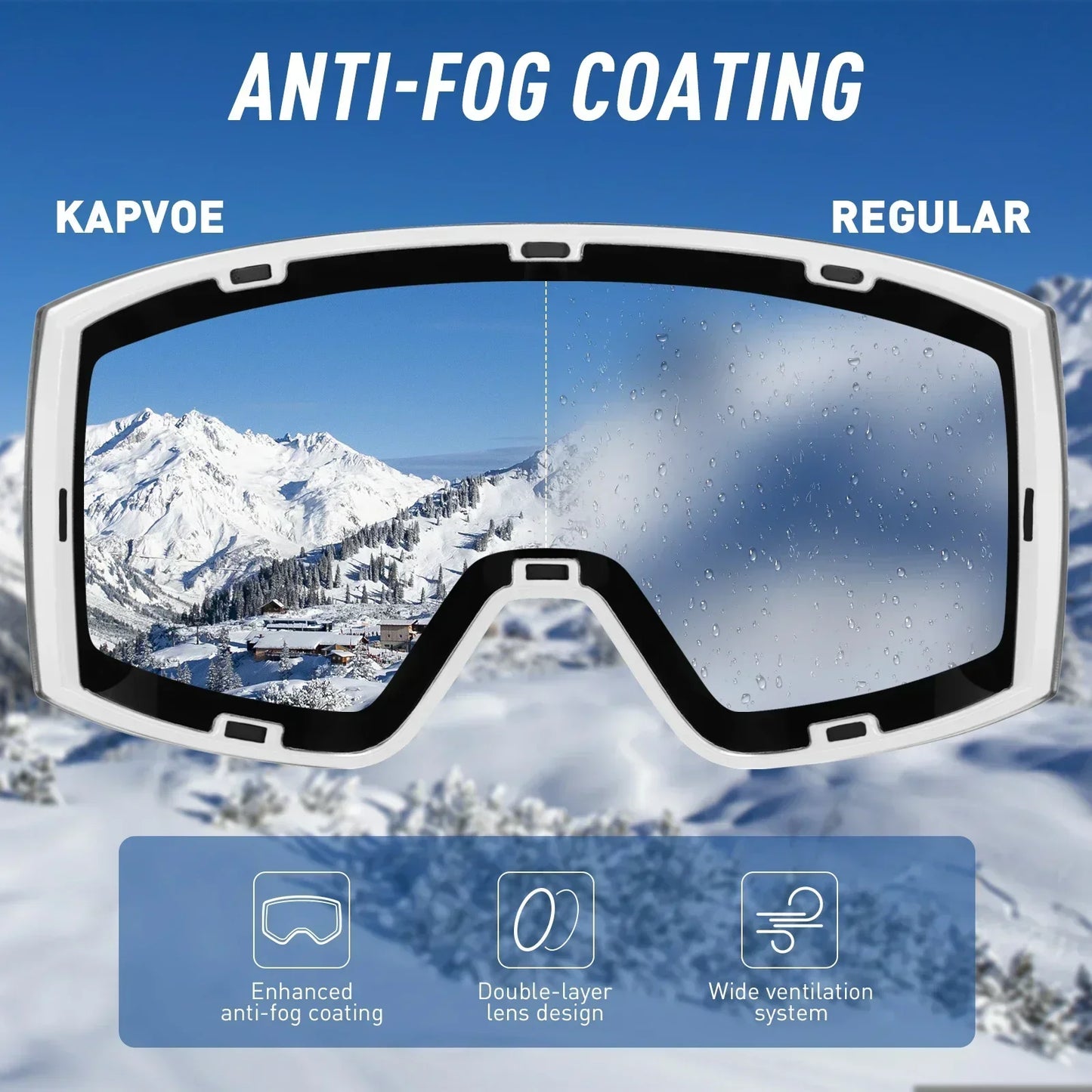 Kapvoe OTG Ski Goggles for Women | UV400 Anti-Fog | Fits Over Glasses | Snowboard & Snowmobile
