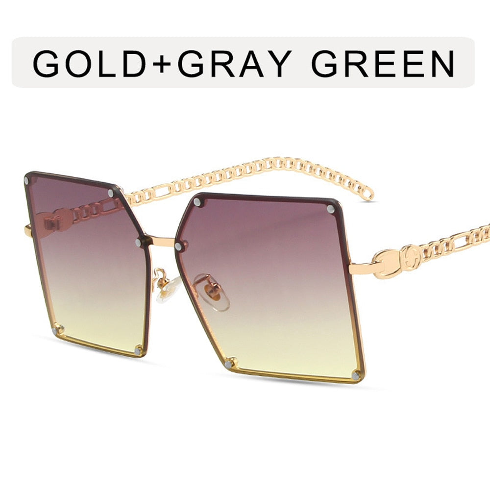 2023 New Fashion Oversize Gradient Sunglasses For Women Vintage Alloy Chain Frame Rivet Square Sun Glasses Female Elegant Shades