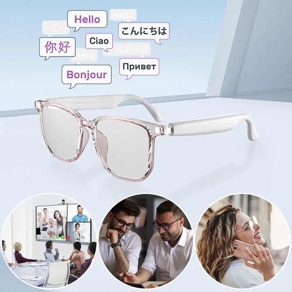 AI Glasses Wireless Earbuds Automatic Voice Translation Audio Glasses Support 75 Languages BT 5.4 for Sports Meeting Recording