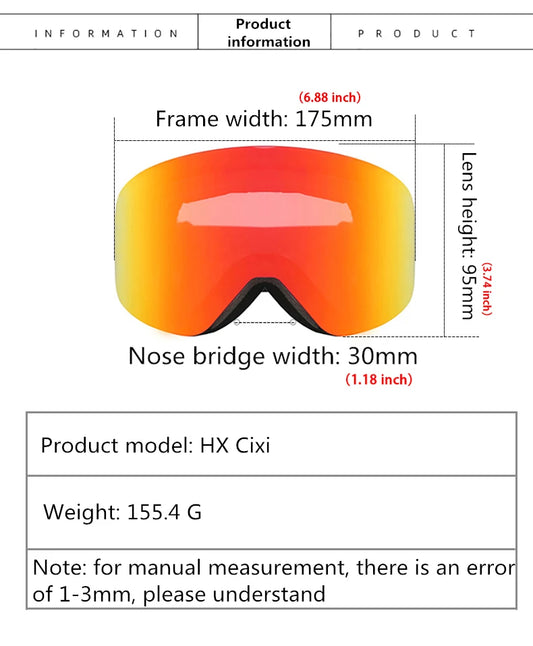 HJC Ski Goggles with Magnetic Double Layer Lens Magnet Skiing Anti-fog Snowboard Goggles Men Women Ski Glasses Eyewear more lens