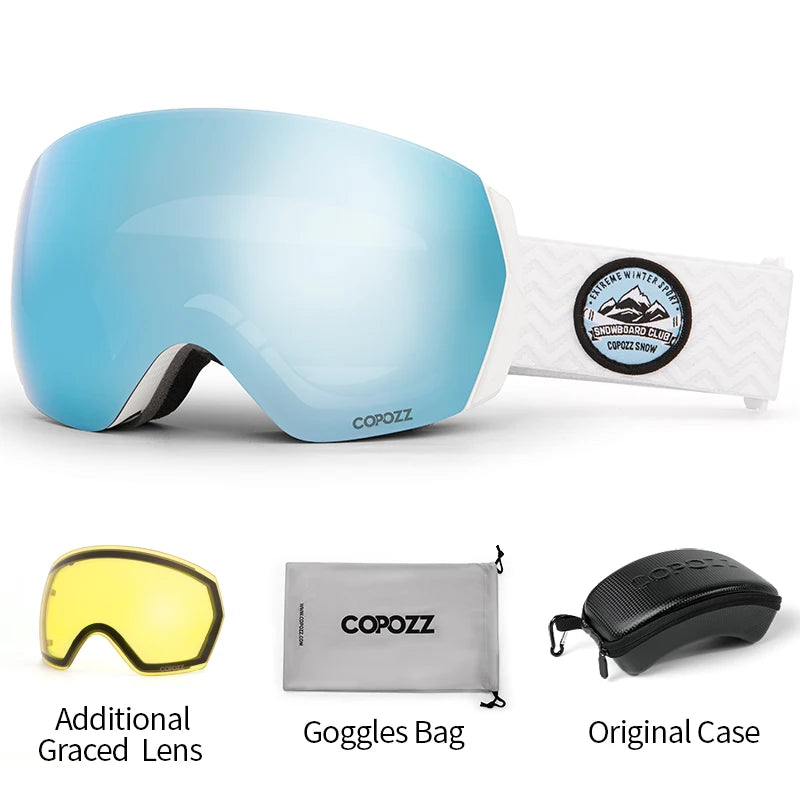 COPOZZ Ski Goggles Men Women UV400 Anti-fog Ski Eyewear Snow Glasses Adult Snowboard Goggle with Night Yellow Lens and Case Set