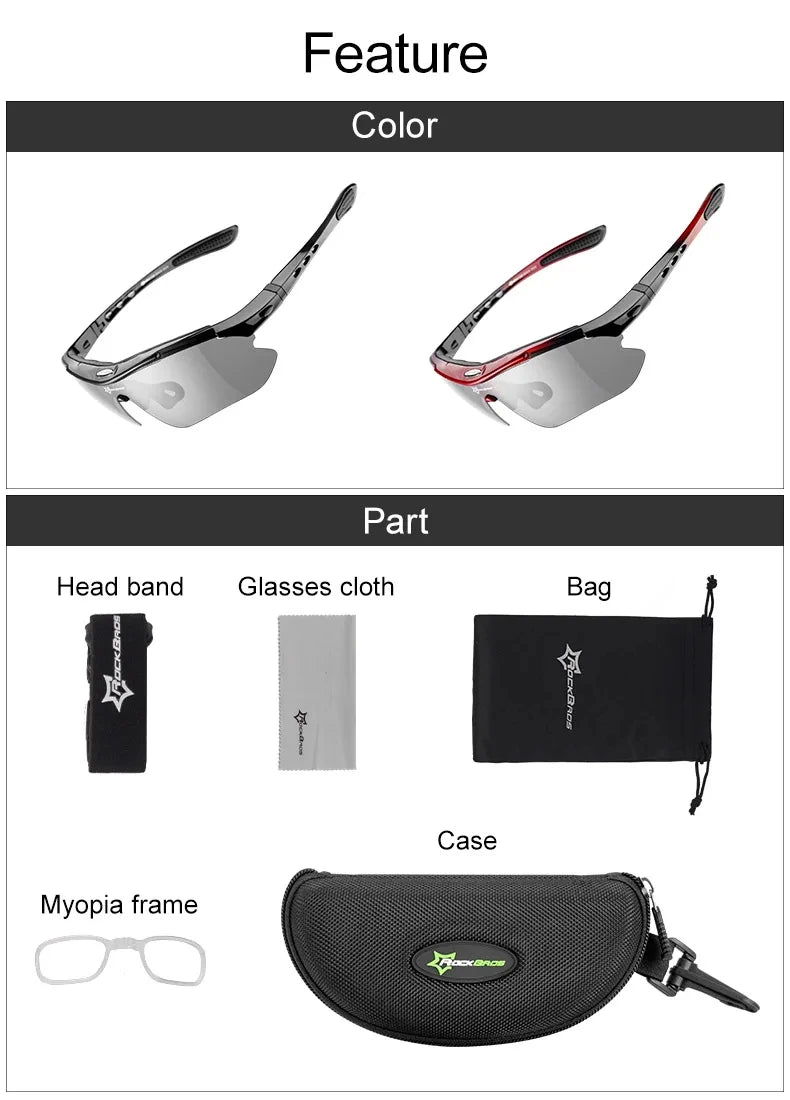 ROCKBROS Cycling Photochromic Glasses UV400  Bicycle Glasses Eyewear Ultralight MTB Sunglasses Fishing Bike Glasses Equipment