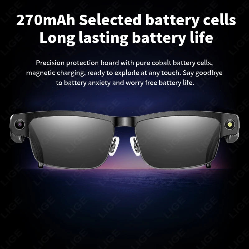 LIGE Smart Glasses Photography Video AI Intelligent Translation Smart Sunglasses Bluetooth Call Music Eyeglasses For Android iOS