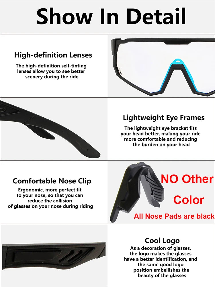 Photochromic Cycling Sunglasses | UV400 Auto-Tint Sports Glasses for Men & Women | MTB, Running