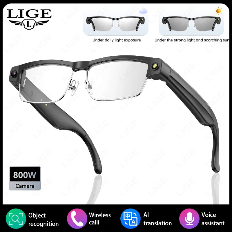 LIGE Smart Glasses Photography Video AI Intelligent Translation Smart Sunglasses Bluetooth Call Music Eyeglasses For Android iOS