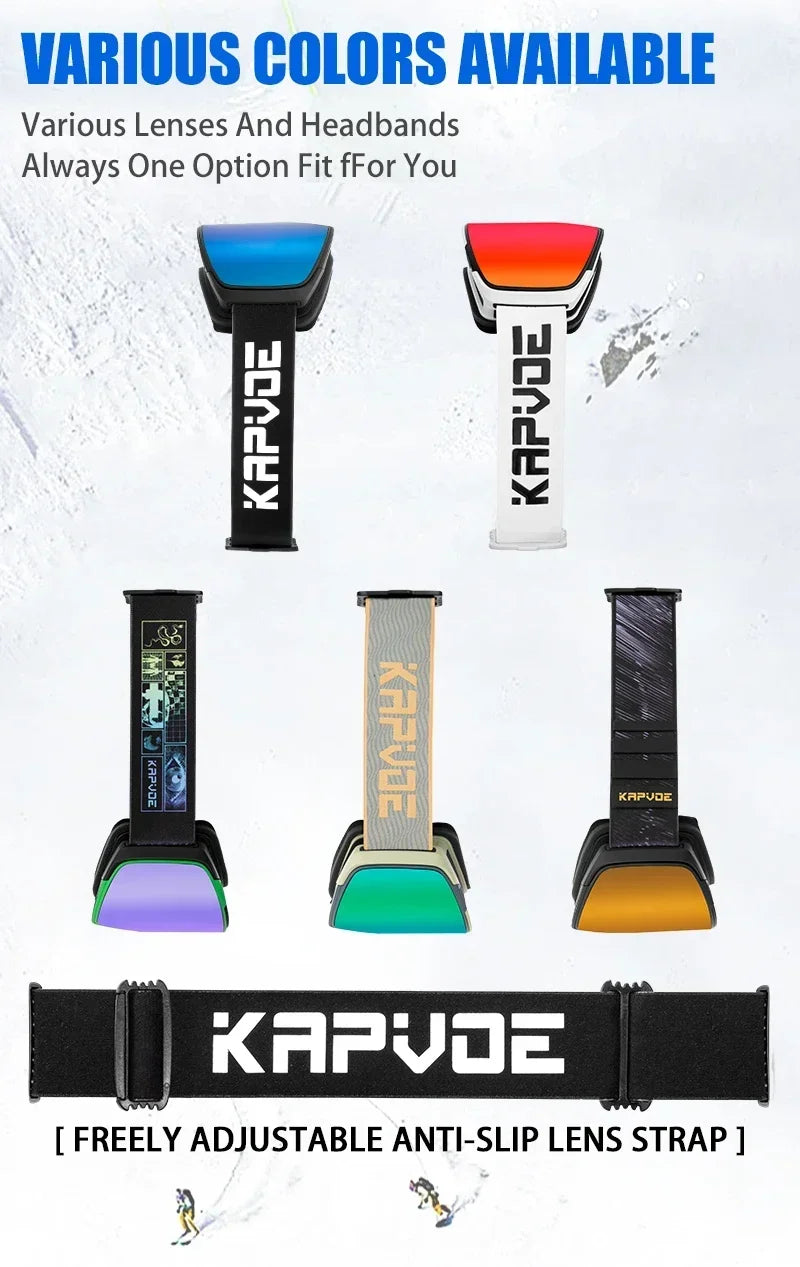 Kapvoe Magnetic Ski Goggles | UV400 Anti-Fog | Men & Women | Snowboard & Snowmobile