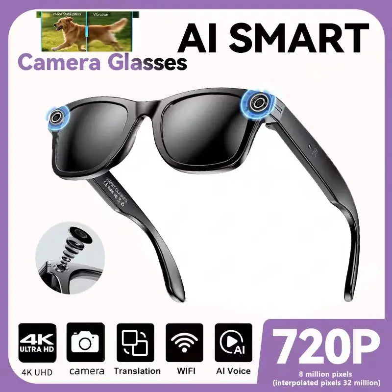 New 8MP Camera Smart Sunglasses Video Recording AI Photo Recognition Eyeglasses Wireless Bluetooth Call Glasses Sports Headphone
