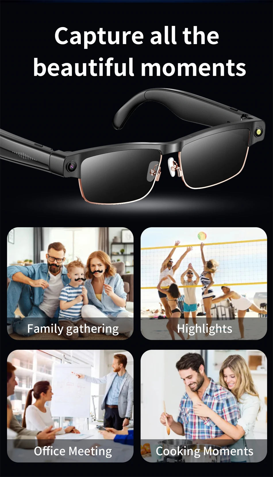 LIGE Smart Glasses Photography Video AI Intelligent Translation Smart Sunglasses Bluetooth Call Music Eyeglasses For Android iOS