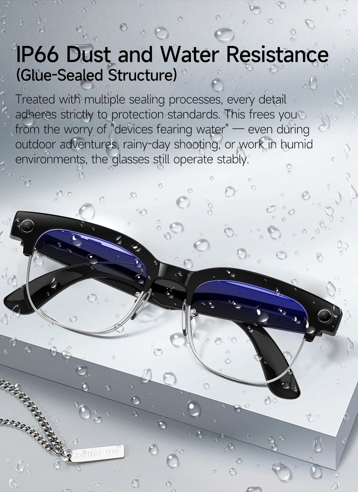 AI Smart Glasses 8 Million Pixels Recording Videos Photo Recognition Answer Translation 290mAh IP66 Waterproof Bluetooth Glasses