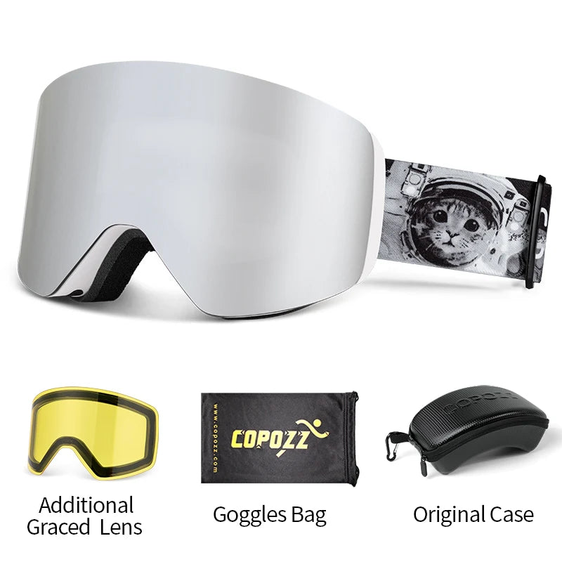 COPOZZ OTG Ski Goggles | UV400 Anti-Fog | Fits Over Glasses | Yellow Lens Kit Included