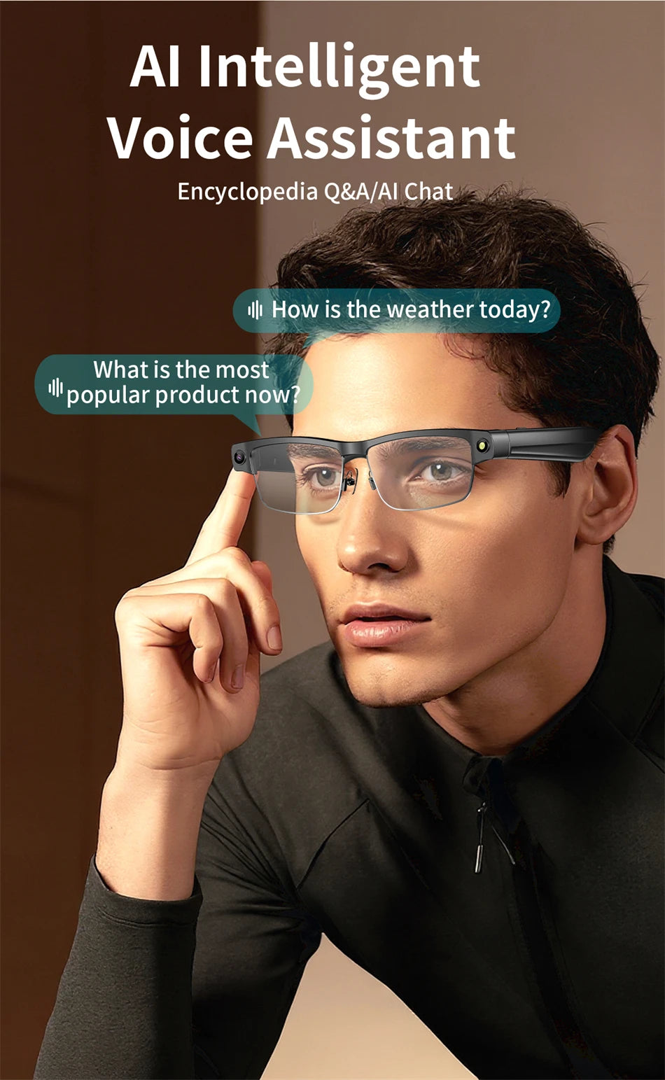 LIGE Smart Glasses Photography Video AI Intelligent Translation Smart Sunglasses Bluetooth Call Music Eyeglasses For Android iOS