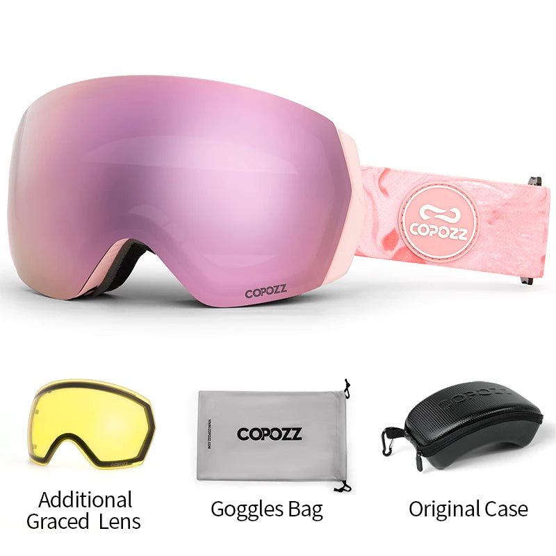 COPOZZ Ski Goggles Men Women UV400 Anti-fog Ski Eyewear Snow Glasses Adult Snowboard Goggle with Night Yellow Lens and Case Set