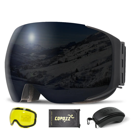Professional Magnetic Ski Goggles Men Women 2s Quick-replacement Lens and Case UV400 Protection Anti-fog Snowboard Ski Glasses