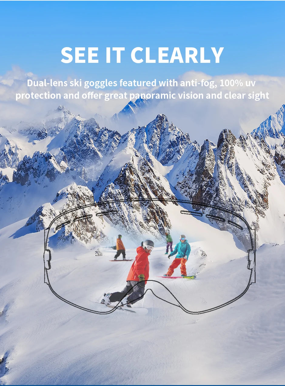 NATFIRE Ski Goggles Double Layers Anti-fog UV400 Snowboard Snow Goggles Snowmobile Glasses Eyewear Outdoor Sport Skiing Googles