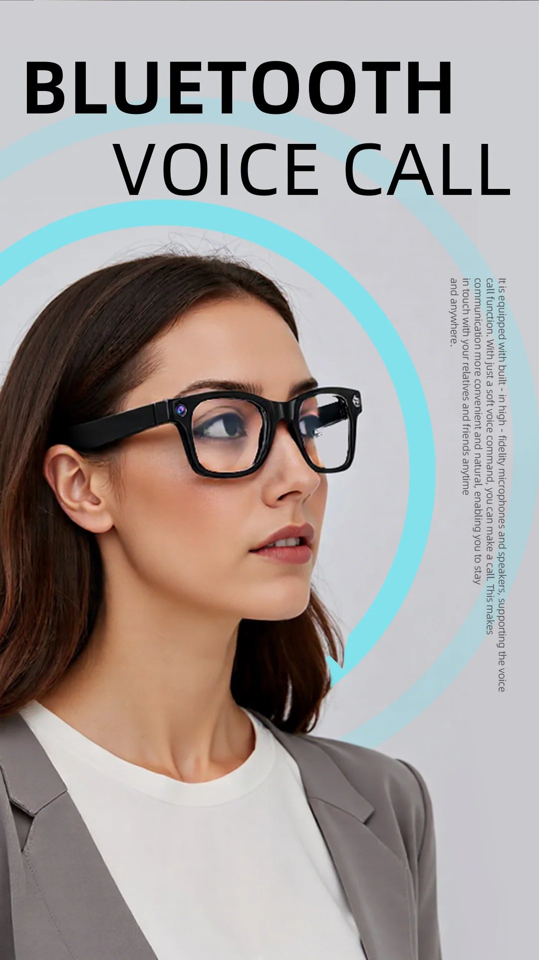 AI Eyeglasses Video Voice Call Noise Cancellation Wireless Bluetooth Headset HD Anti-Shake Camera Contact Glasses Goggles