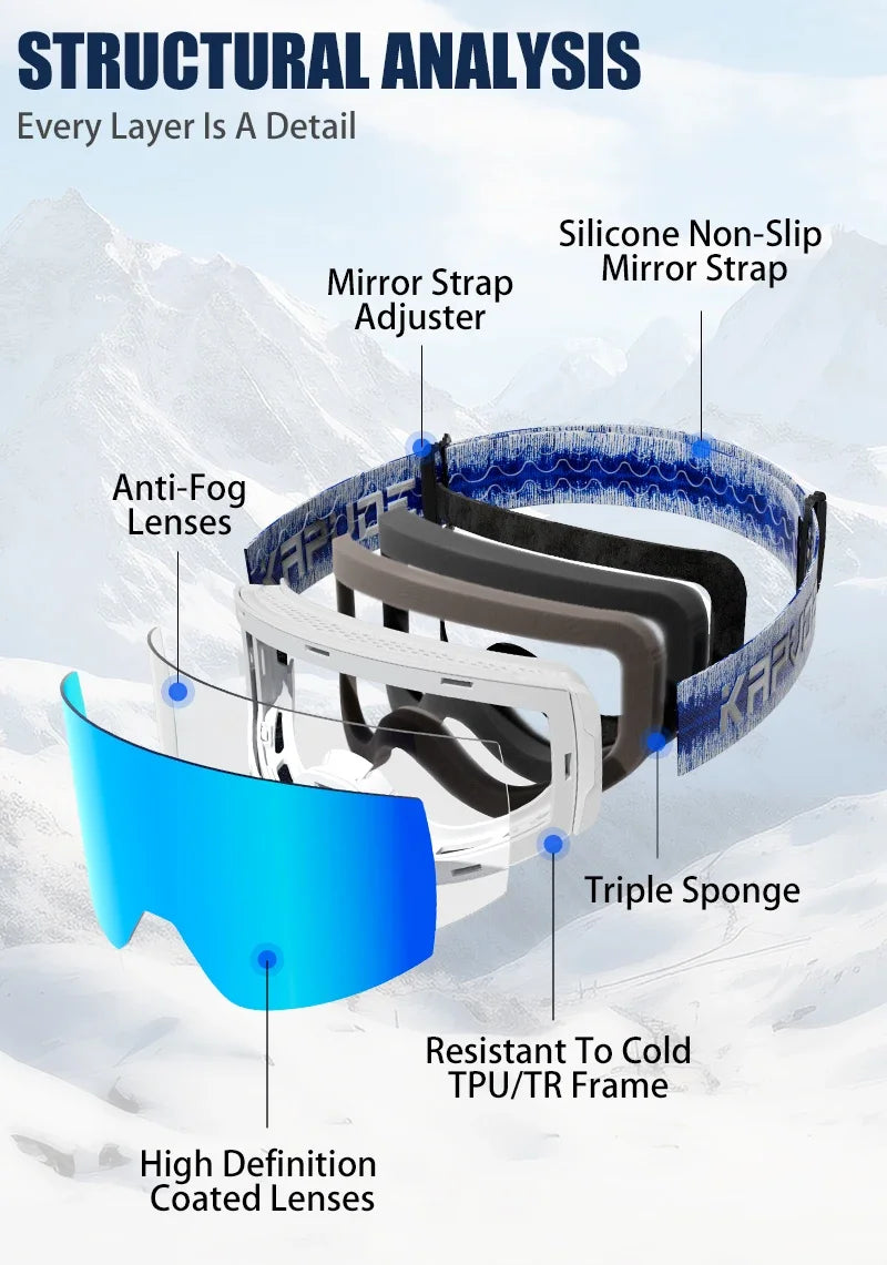 Kapvoe OTG Ski Goggles for Women | UV400 Anti-Fog | Fits Over Glasses | Snowboard & Snowmobile