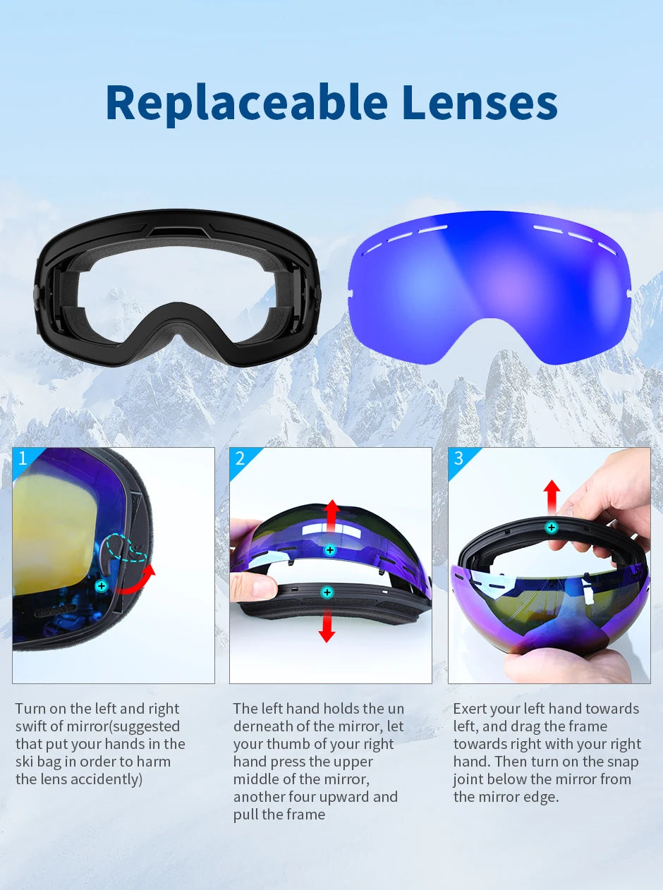 NATFIRE Ski Goggles Double Layers Anti-fog UV400 Snowboard Snow Goggles Snowmobile Glasses Eyewear Outdoor Sport Skiing Googles