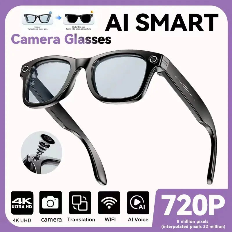 New 8MP Camera Smart Sunglasses Video Recording AI Photo Recognition Eyeglasses Wireless Bluetooth Call Glasses Sports Headphone