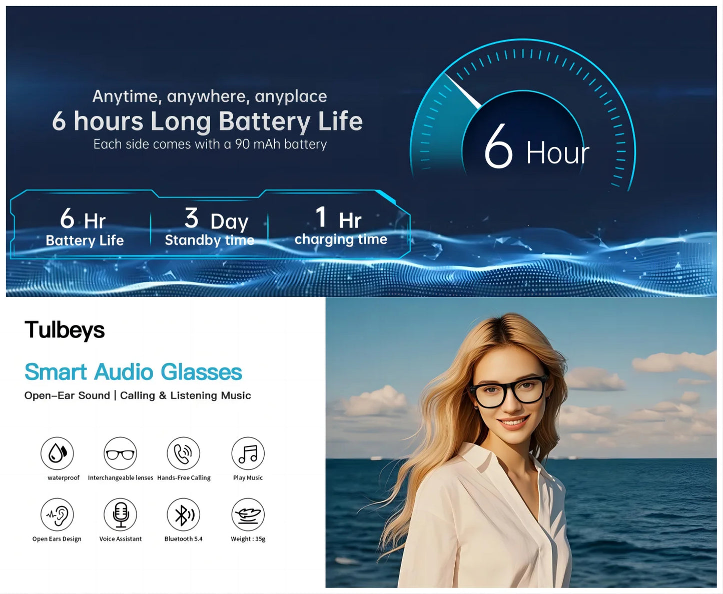 Giinova Smart Audio Glasses | App Translation, Color-Changing Lenses & Hi-Fi Sound