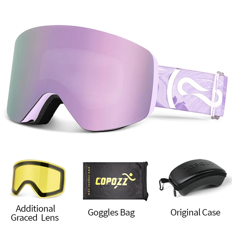 COPOZZ OTG Ski Goggles | UV400 Anti-Fog | Fits Over Glasses | Yellow Lens Kit Included