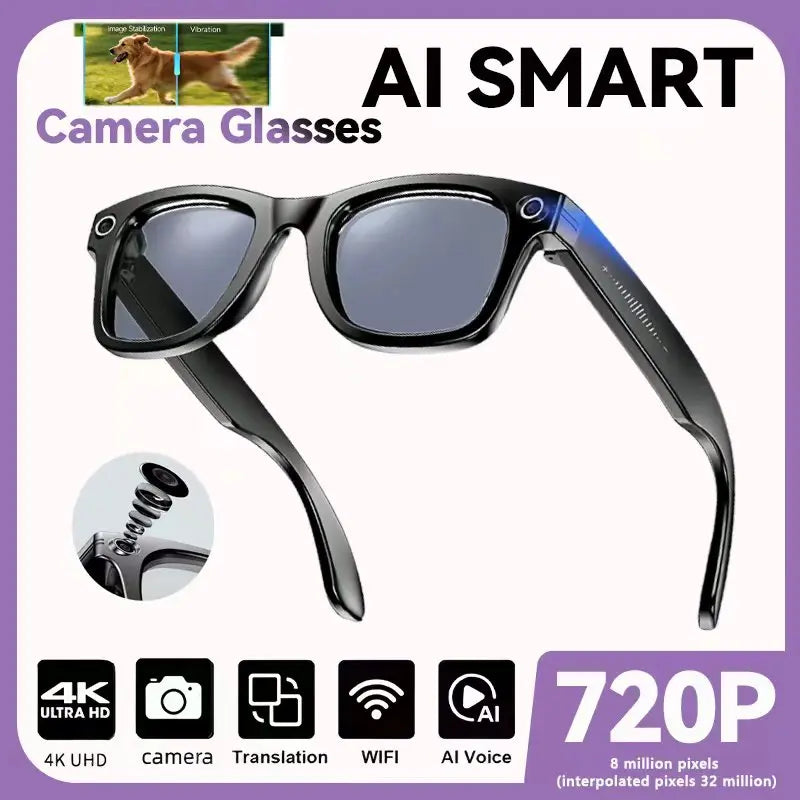 New 8MP Camera Smart Sunglasses Video Recording AI Photo Recognition Eyeglasses Wireless Bluetooth Call Glasses Sports Headphone