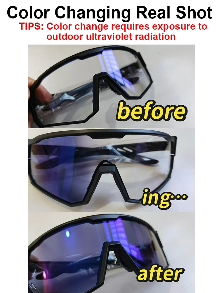 Photochromic Cycling Sunglasses | UV400 Auto-Tint Sports Glasses for Men & Women | MTB, Running