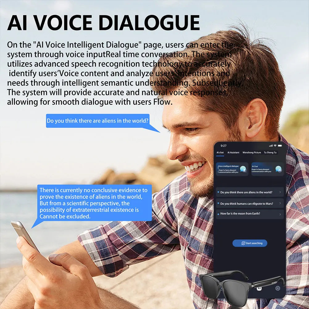AI Glasses Wireless Earbuds Automatic Voice Translation Audio Glasses Support 75 Languages BT 5.4 for Sports Meeting Recording