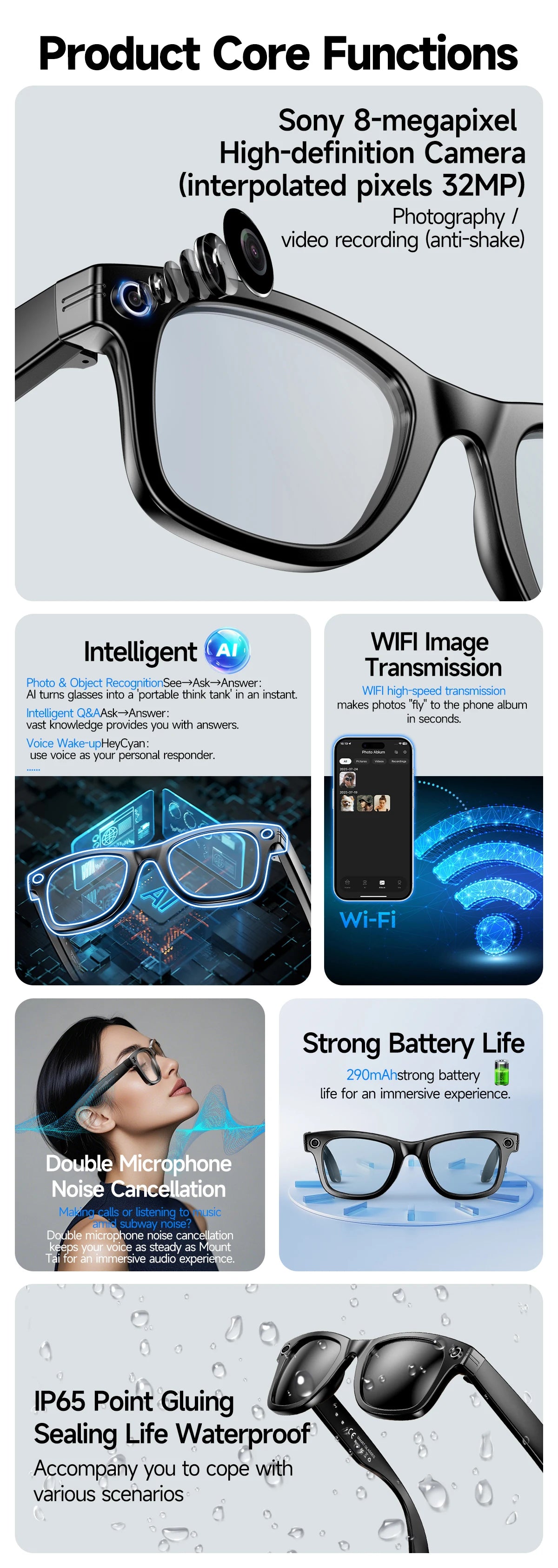 New 800W Camera AI Glasses Men Color-Changing Smart Translation Glasses Photo Video Recording Waterproof Call Smart Sunglasses