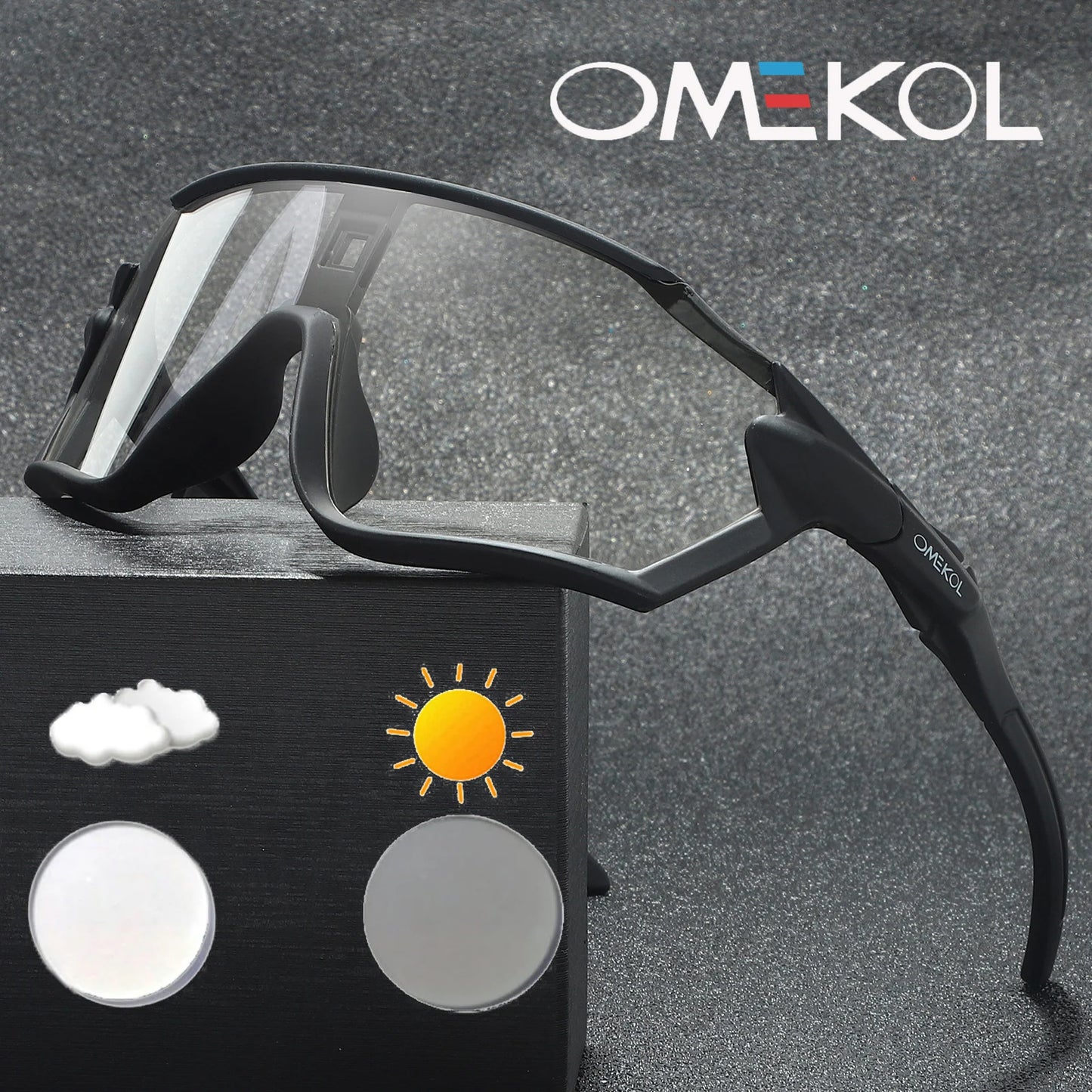 OMEKOL NEW UV400 Photochromic Cycling Sunglasses Men Women Softball Hiking Running Eyewear Outdoor Baseball Sport Sun Glasses