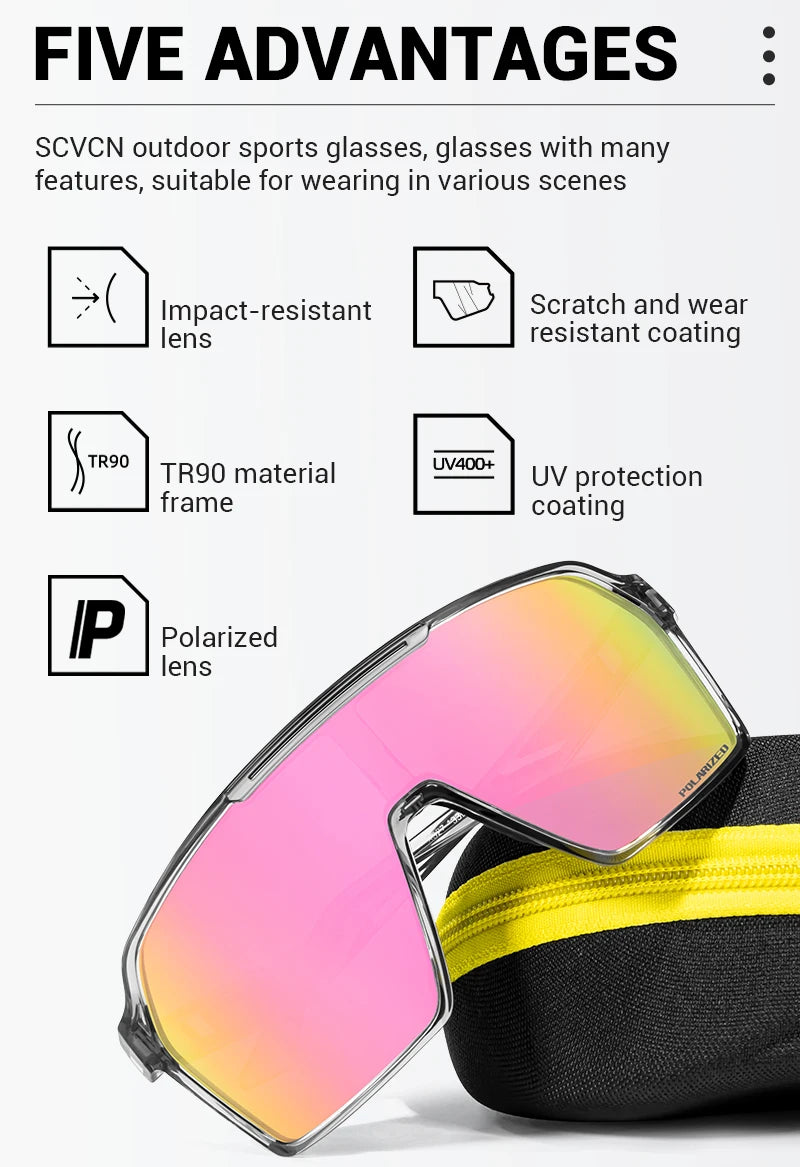 SCVCN Fashion Polarized Sunglasses Cycling Glasses for Men Mountain Bike Eyewear Baseball Sports Goggles Skating Sun Glasses