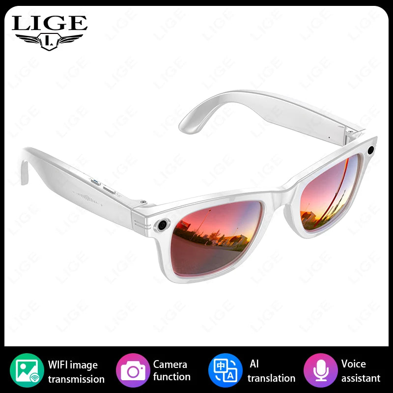 LIGE New AI Glasses HD Anti-shake Camera Video Recording Smart Glasses Voice Call Wireless Bluetooth Call Translation Sunglasses