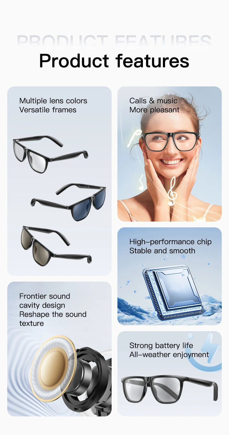 New Smart Glasses UV Protection Lenses Headphone AI Voice Bluetooth Call Gesture Control Outdoor Sport Sunglasses Women Men Gift