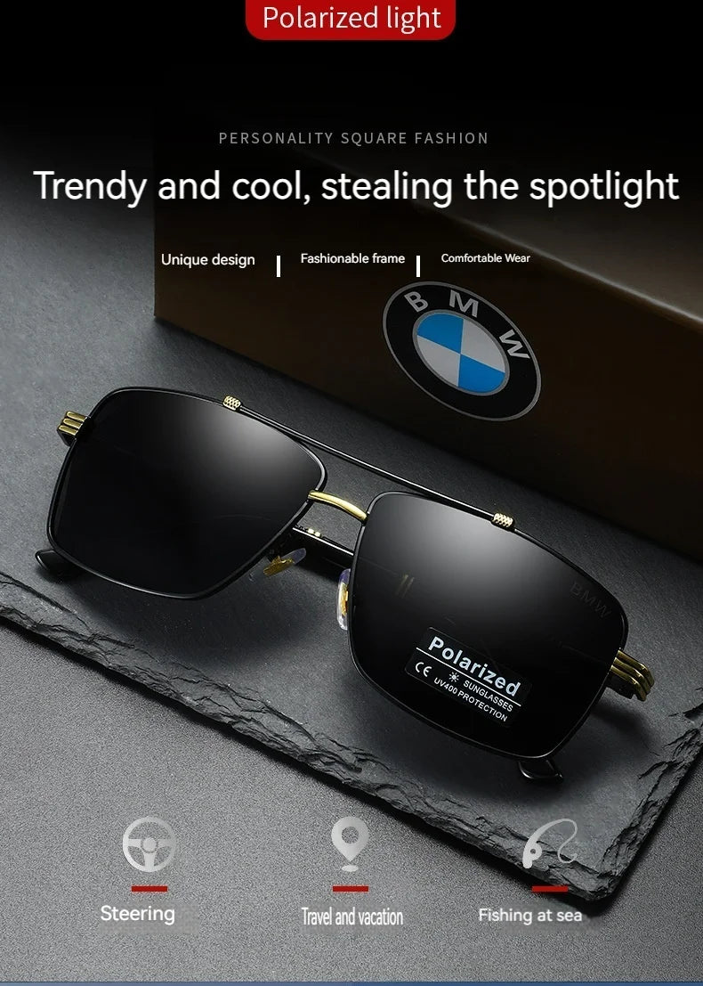 BMW Luxury Polarized Sunglasses for Men | UV400 Anti-Glare Rectangle Frame