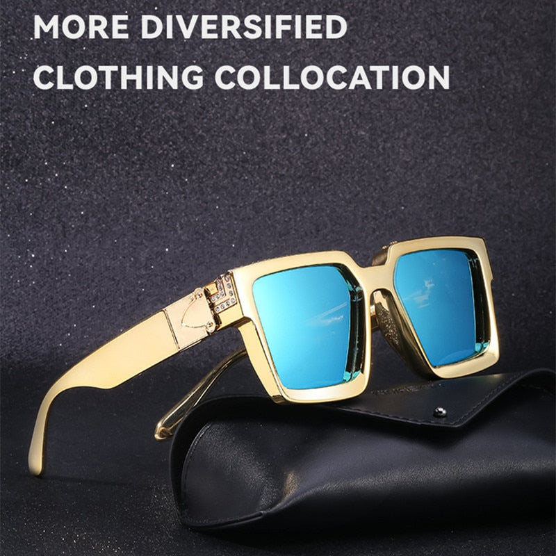 New Diamond Inlaid Fashion Square Large Frame Sunglasses Trend Retro UV Radiation Proof Summer Women&#39;s Outdoor Sunglasses