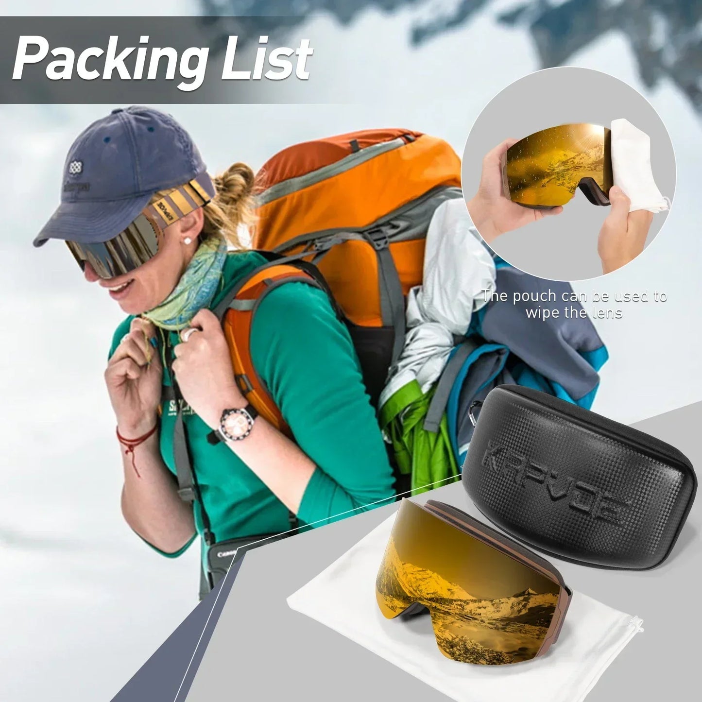 Kapvoe OTG Ski Goggles for Women | UV400 Anti-Fog | Fits Over Glasses | Snowboard & Snowmobile