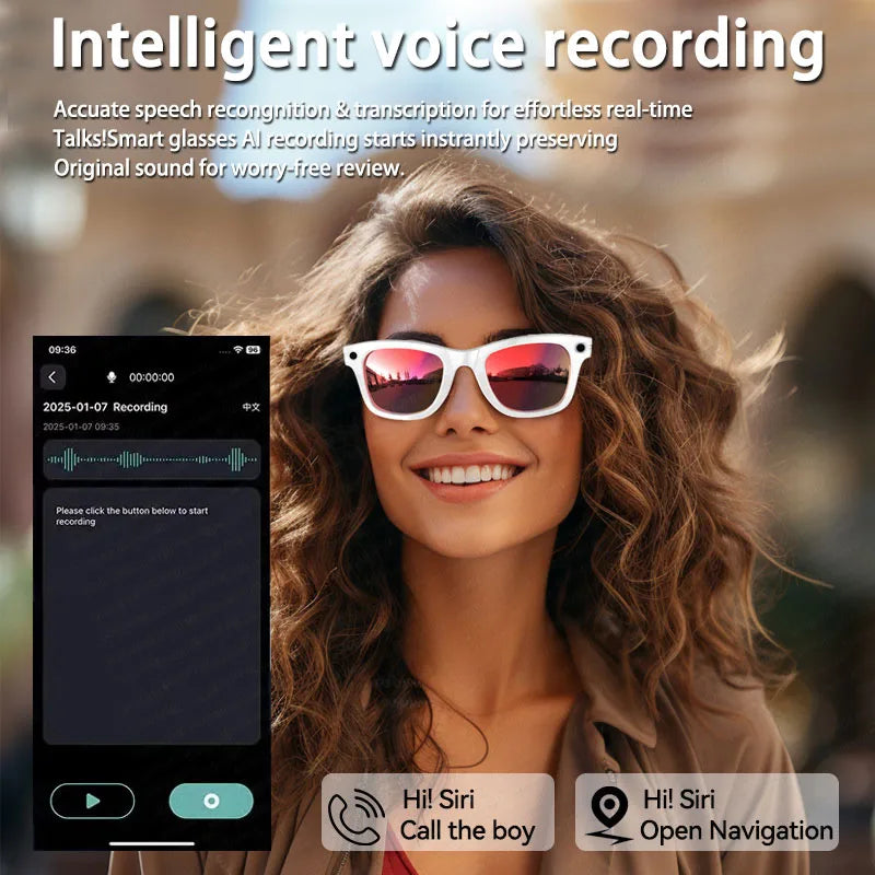 2025 Smart Glasses Women Wireless Bluetooth Call Sunglasses 800W Pixel Dual Camera Voice Assistant Intelligent Translation Glass