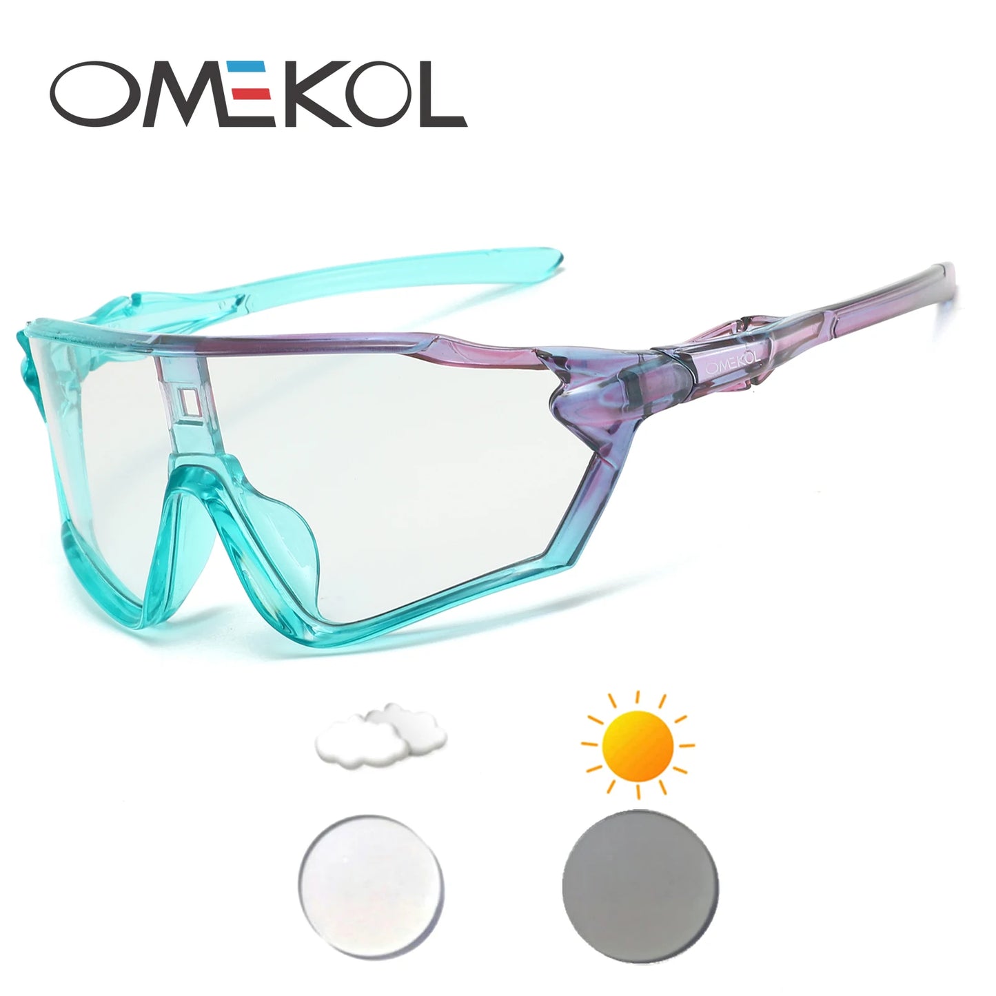 OMEKOL NEW UV400 Photochromic Cycling Sunglasses Men Women Softball Hiking Running Eyewear Outdoor Baseball Sport Sun Glasses