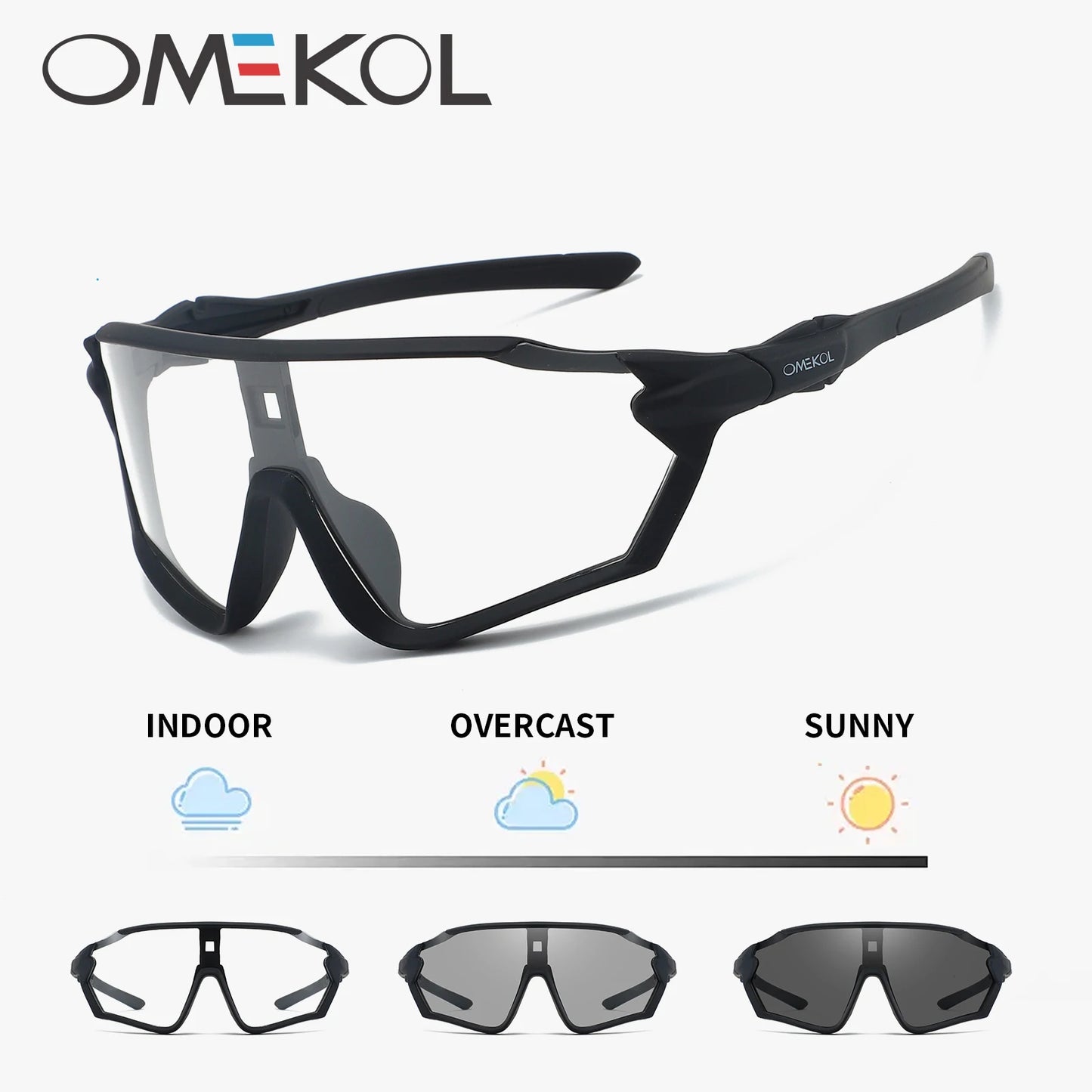 OMEKOL NEW UV400 Photochromic Cycling Sunglasses Men Women Softball Hiking Running Eyewear Outdoor Baseball Sport Sun Glasses