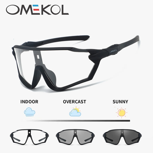 OMEKOL NEW UV400 Photochromic Cycling Sunglasses Men Women Softball Hiking Running Eyewear Outdoor Baseball Sport Sun Glasses