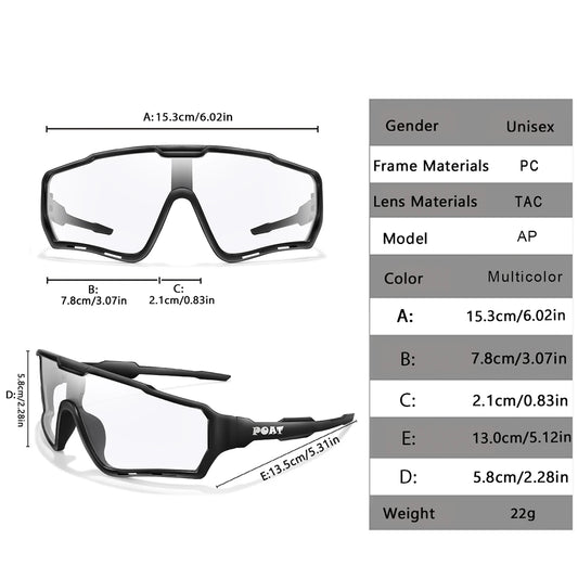 POAT Photochromic Sports Sunglasses | UV400 Auto-Tint | Men & Women | MTB, Cycling, Fishing, Running