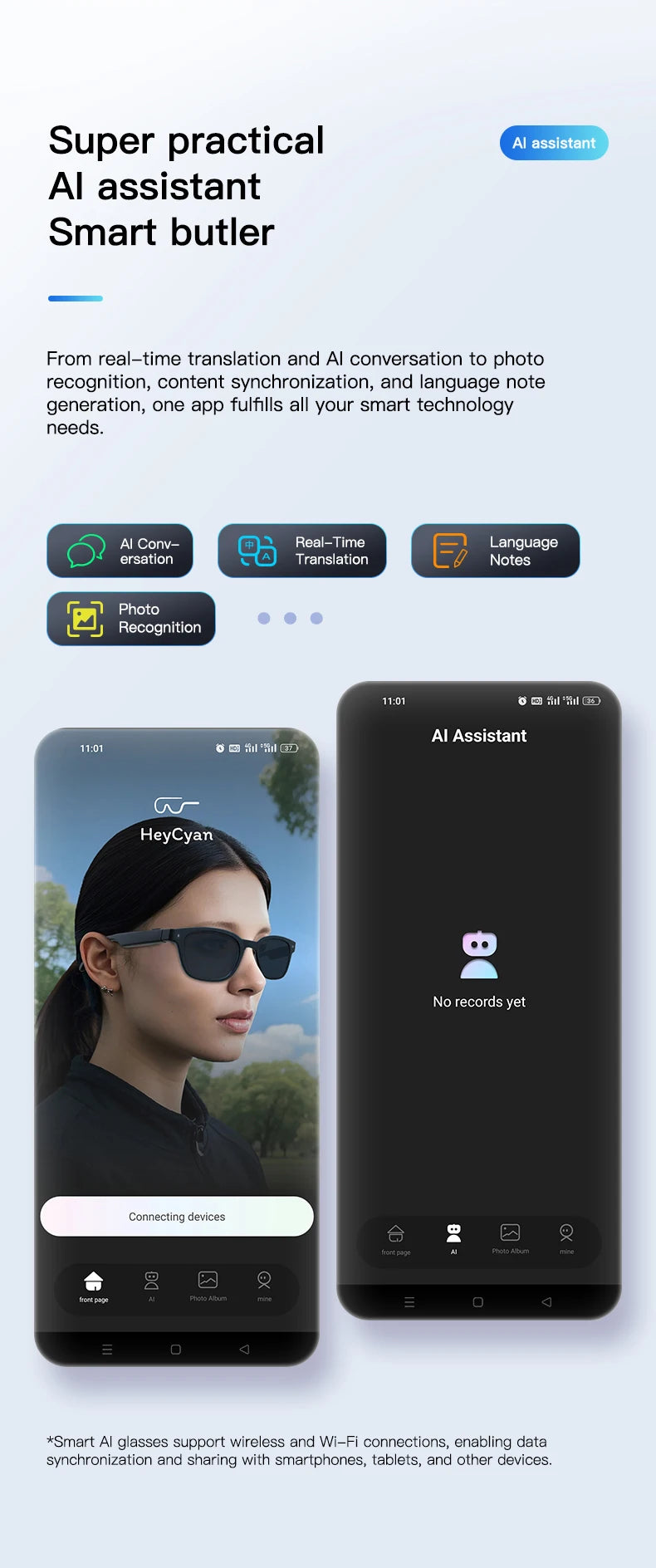 EIGIIS AI Smart Glasses Bluetooth Call With AI Voice Translate Intelligent shooting function Noise Reduction Waterproof Glasses
