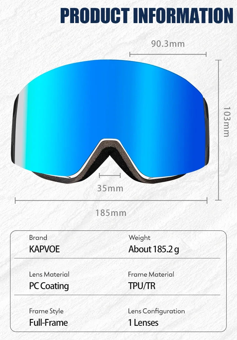 Kapvoe OTG Ski Goggles for Women | UV400 Anti-Fog | Fits Over Glasses | Snowboard & Snowmobile