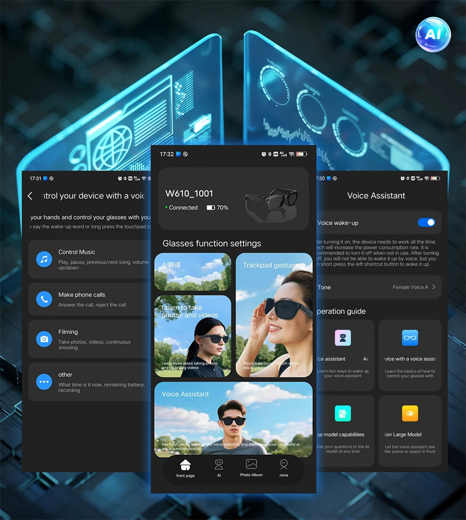 2025 New Upgrade Smart Glasses With Camera Video Recording AI Photo Recognition Bluetooth Call Translation Voice Sunglasses Men