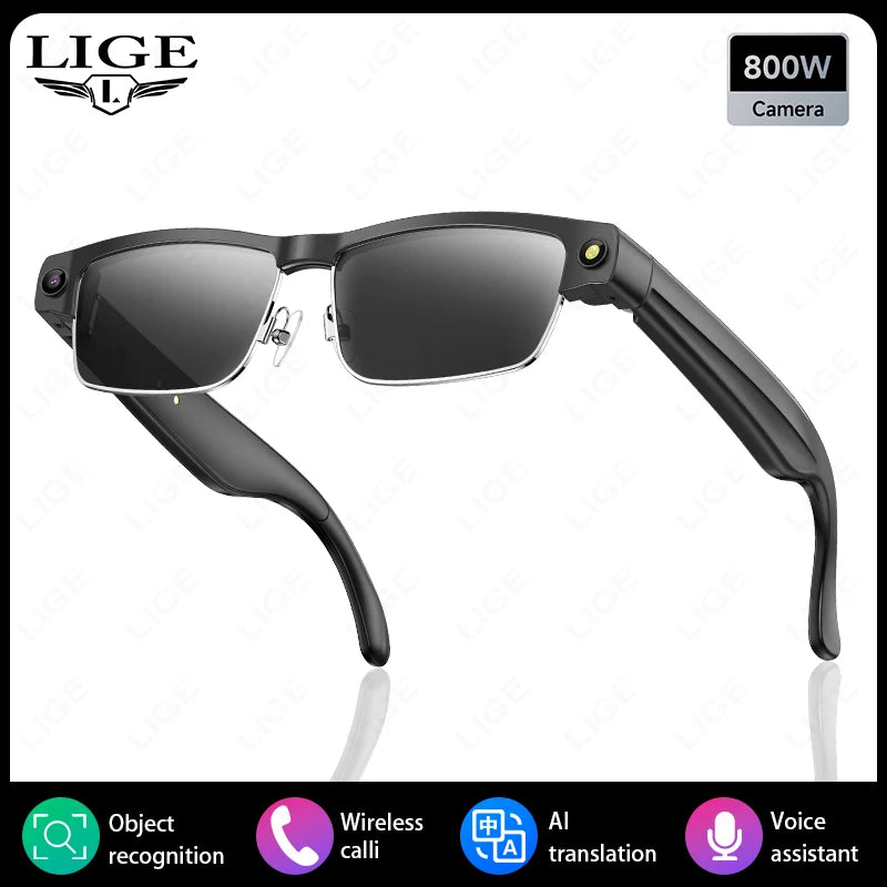 LIGE Smart Glasses Photography Video AI Intelligent Translation Smart Sunglasses Bluetooth Call Music Eyeglasses For Android iOS