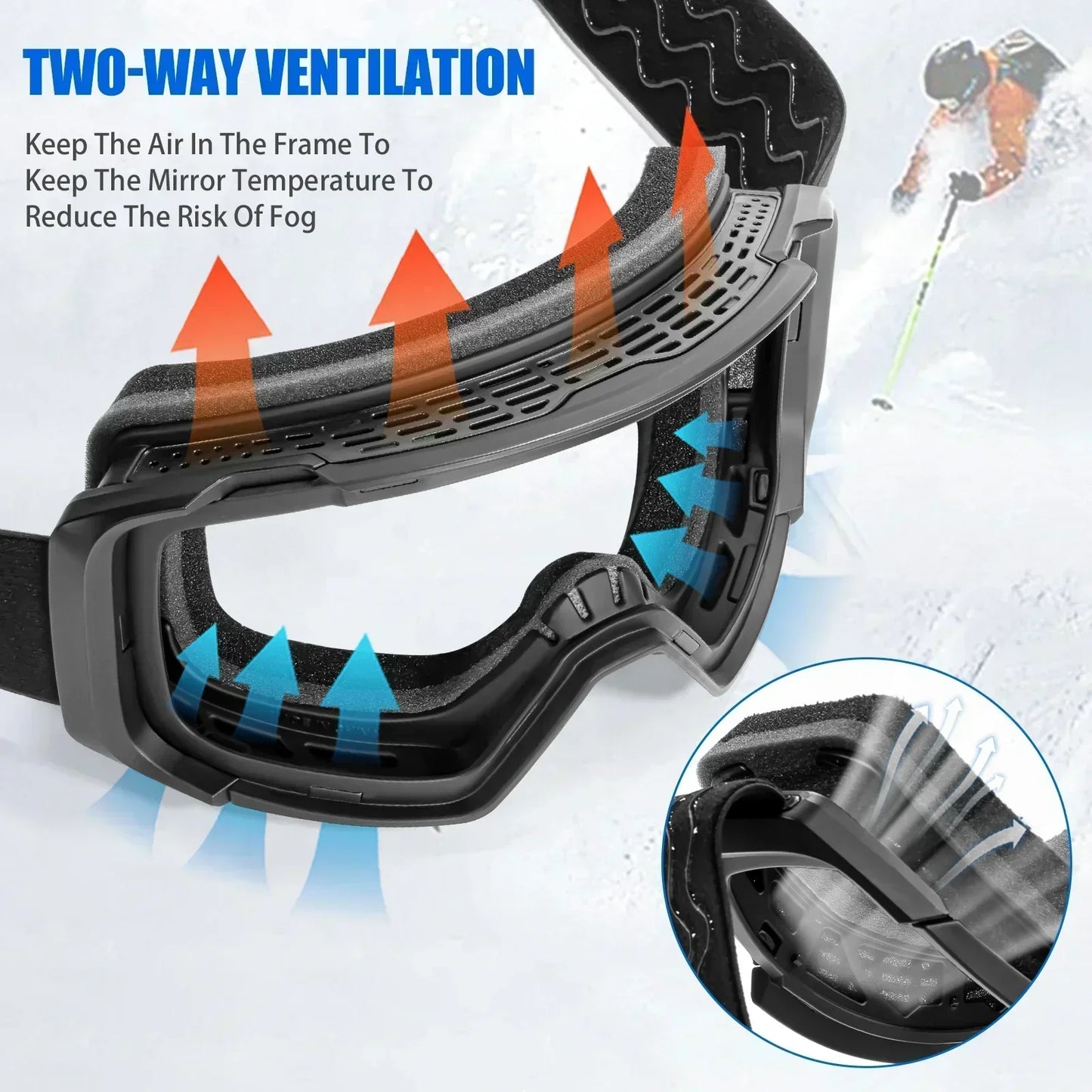 Kapvoe Magnetic Ski Goggles | UV400 Anti-Fog | Men & Women | Snowboard & Snowmobile