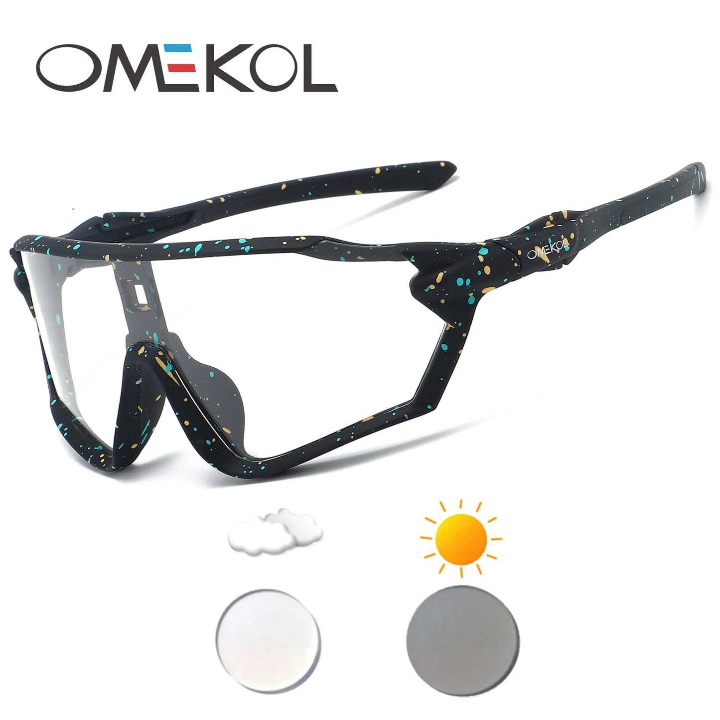 OMEKOL NEW UV400 Photochromic Cycling Sunglasses Men Women Softball Hiking Running Eyewear Outdoor Baseball Sport Sun Glasses