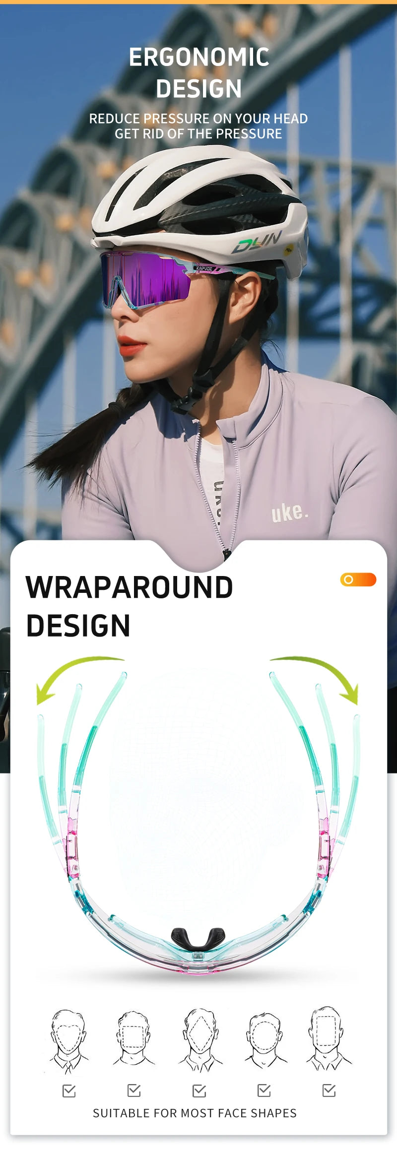 KAPVOE New Outdoor Cycling Glasses Mountain Bike Sunglasses MTB Sports Men Women UV400 Baseball Running Triathlon Golf Driving