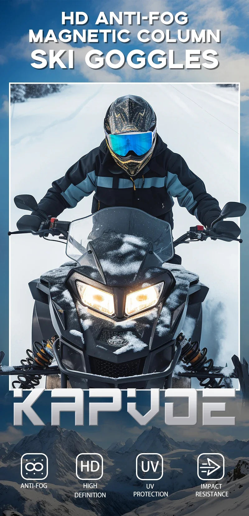 Kapvoe OTG Ski Goggles for Women | UV400 Anti-Fog | Fits Over Glasses | Snowboard & Snowmobile