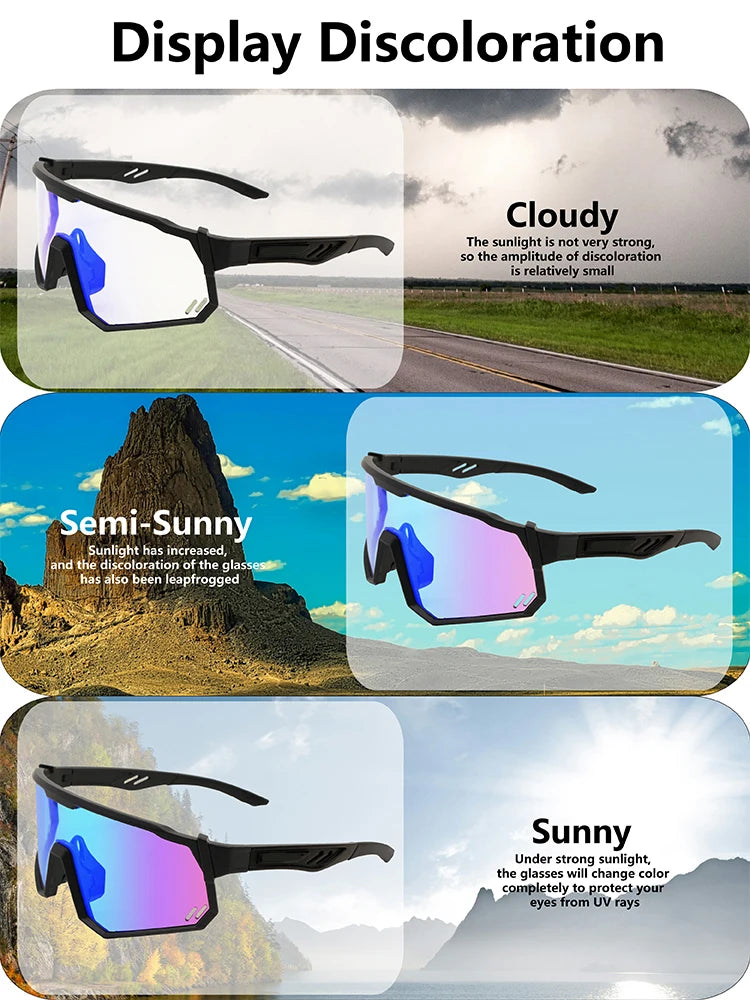 Photochromic Cycling Sunglasses | UV400 Auto-Tint Sports Glasses for Men & Women | MTB, Running